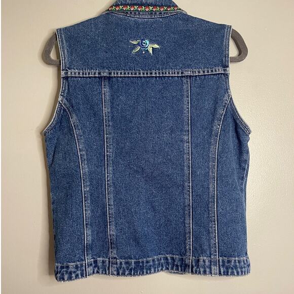 Bill Bass Medium Vest Vintage 90s Denim Embroidered Floral Rhinestone Y2K Rose - Picture 9 of 9